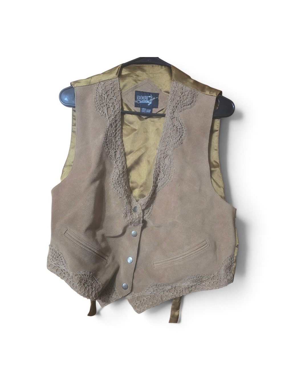Boot Country Leather Lace-Trim Waistcoat Vest Vintage Size L